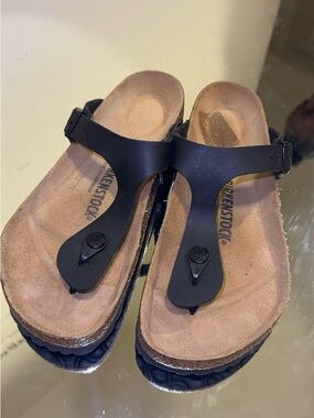 Birkenstock Black Thong Sandals with Suede Footbed - Women's